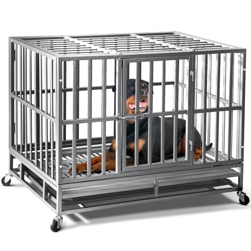 48 inch Heavy Duty Dog Crate with Double Door and Wheels D247892