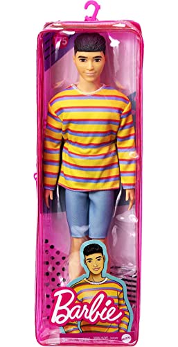 Barbie Ken Fashionistas Doll with Brunette Hair in Striped Shirt, Denim Shorts and White Boots P47878