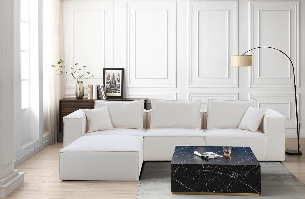 White L Shaped Modular Sectional Sofa with Ottoman X6226