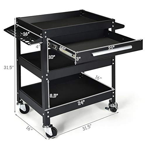 3 Tier Rolling Tool Cart with Storage Drawer G58573