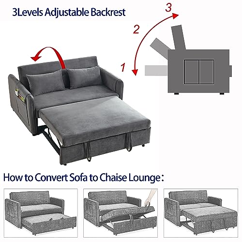 Grey Velvet Convertible Sofa Bed with Pull-out Bed H726479