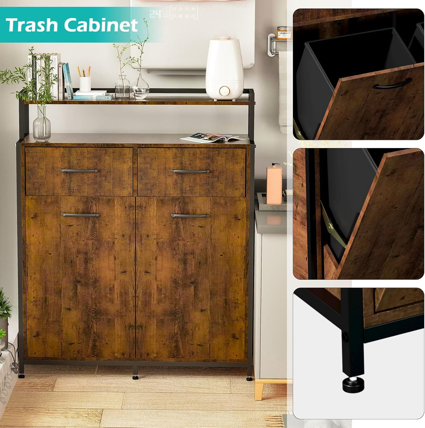 Dual Tilt Out Trash Cabinet with 2 Drawers and Shelf S883725