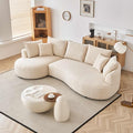 122.8" Curved Sofa Beige Wood Boucle Fabric X6516