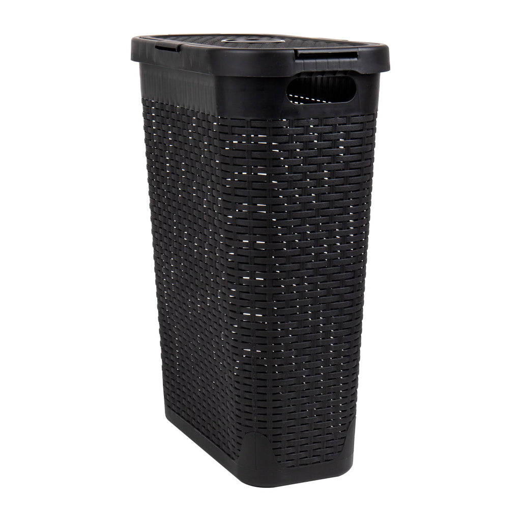 40L Slim Laundry Hamper, Clothes Basket with Lid, Plastic, Set of 2, Black Y599660