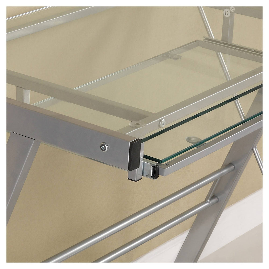 Silver Glass Computer Desk with Keyboard Tray Y614615