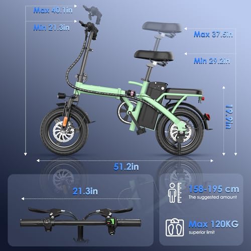 E14 Electric Bike 500W Motor, Folding Ebike 14" 48V 13Ah Removable Battery L300