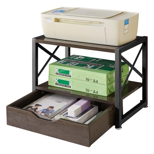 Grey Wooden 2 Tier Printer Stand with Drawer A406