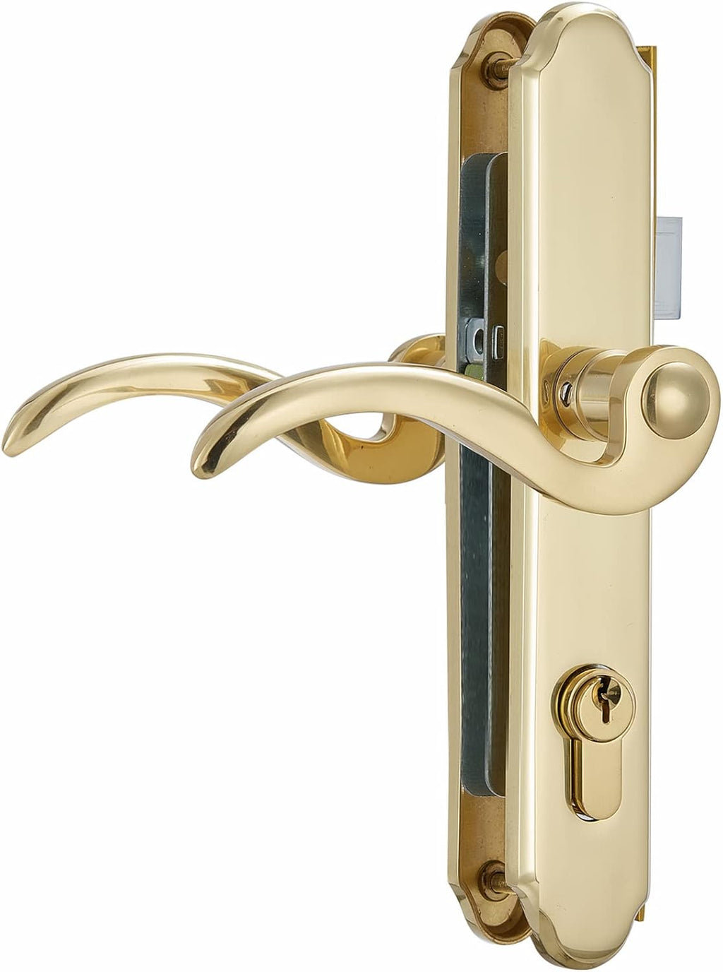 Brushed Polished Brass Solid Brass Lever Handle Mortise Lock Set for 1 in. Or 1.38 in. Thickness N9566