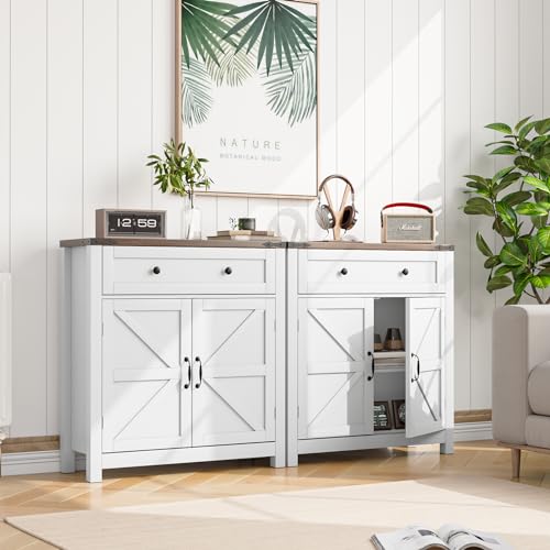 Walnut Buffet Sideboard Cabinet with 2 Barn Doors and Adjustable Shelf D40301