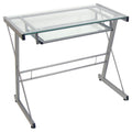 Silver Glass Computer Desk with Keyboard Tray Y614615