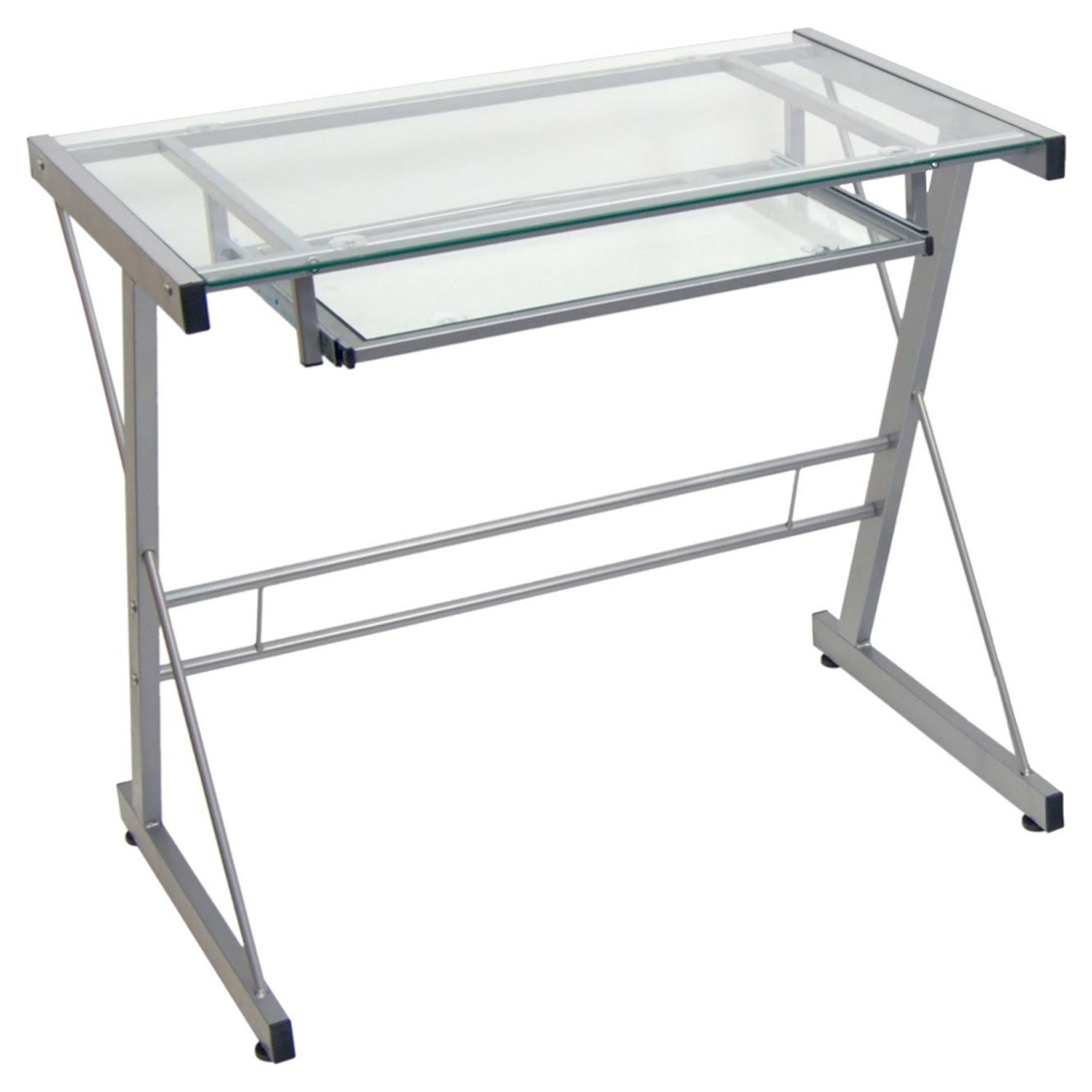 Silver Glass Computer Desk with Keyboard Tray Y614615