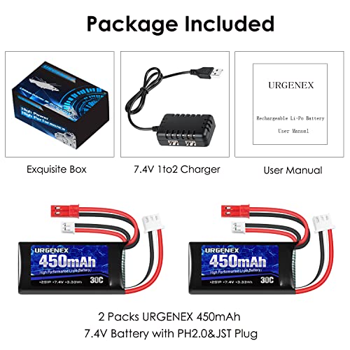 7.4V 450mAh Rechargeable Lipo Battery with JST & PH2.0 Plug X1521