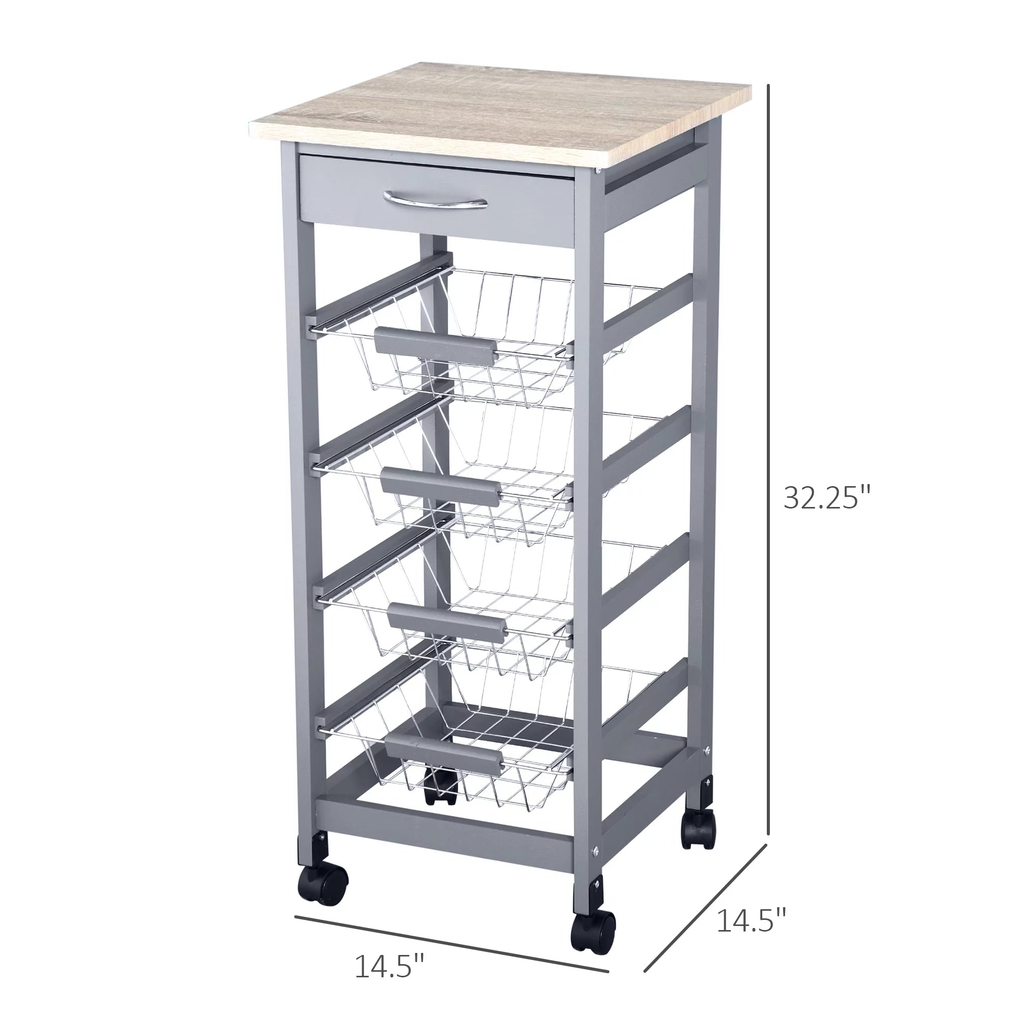 Gray Compact Rolling Kitchen Cart with Storage Drawer P636613