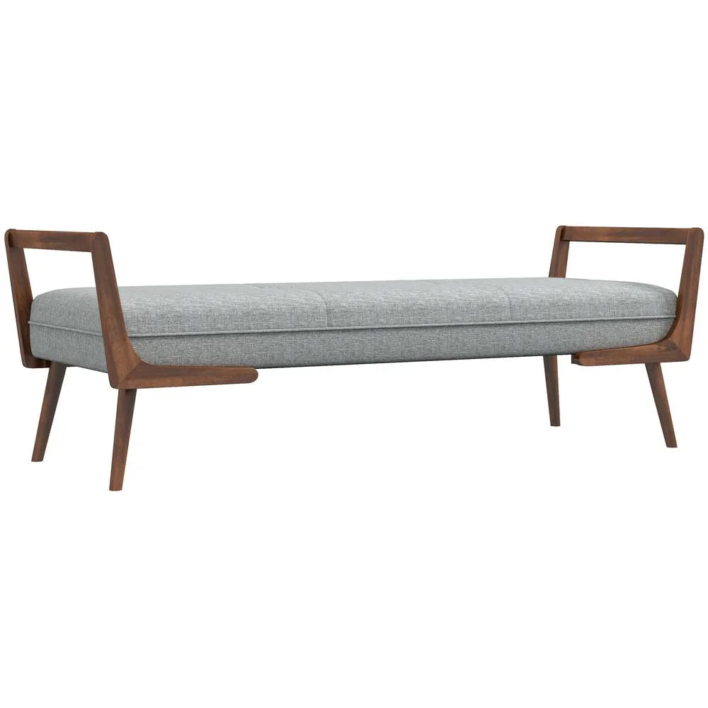 Poppy Gray Tufted Fabric Bench with Walnut Wood Legs V671612
