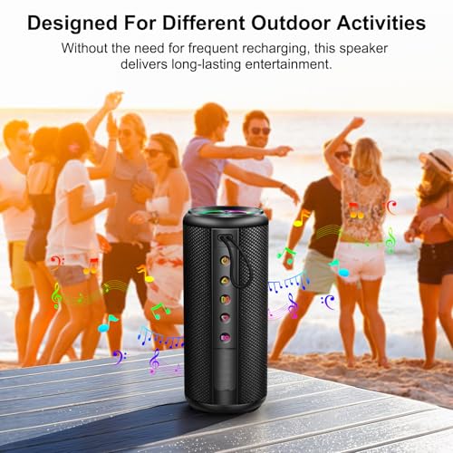 Portable Bluetooth Speaker with 20W HD Loud Stereo Sound, 15H Playtime, IP7 Waterproof, LED Lights, Built-in Mic Q366