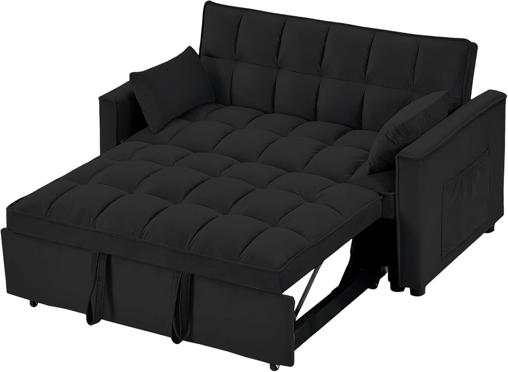 55" Full Size Velvet Convertible Futon Sofa Bed with Pullout Bed F7244
