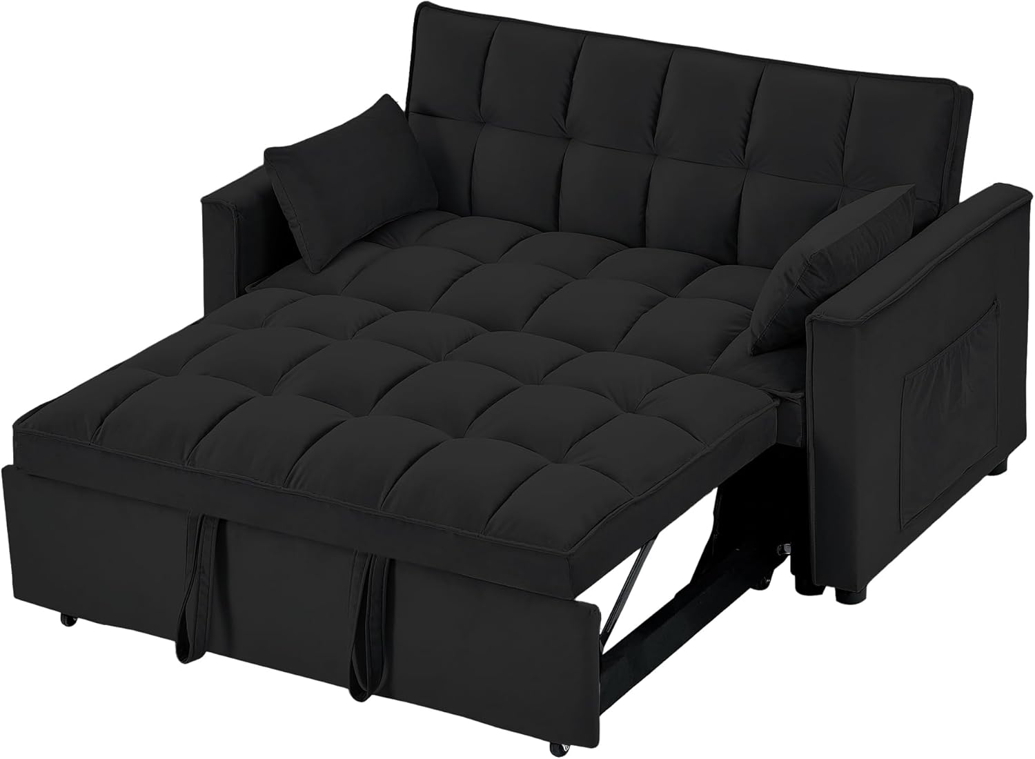 55" Full Size Velvet Convertible Futon Sofa Bed with Pullout Bed F7244