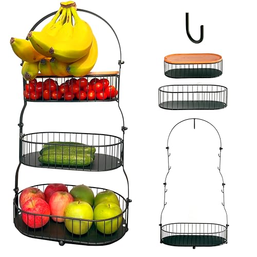 3 Tier Bamboo Fruit Basket with Removable Baskets A68788