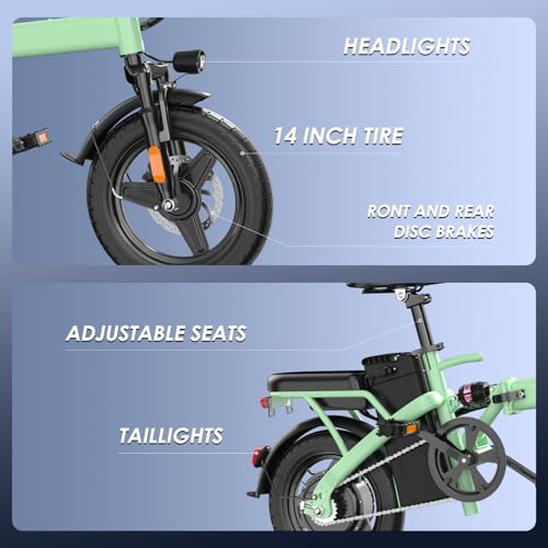 E14 Electric Bike 500W Motor, Folding Ebike 14" 48V 13Ah Removable Battery L300