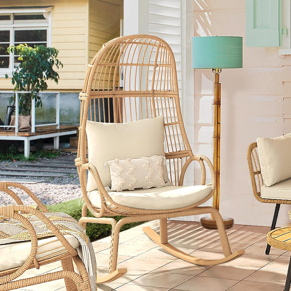 Beige Wicker Rocking Egg Chair B82875