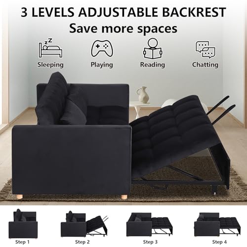 Black Sleeper Chair Sofa Bed with USB Ports and Cupholders Y424000