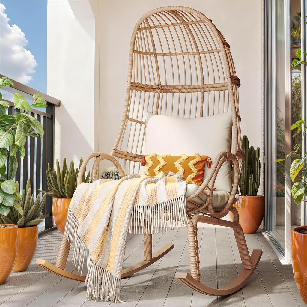 Beige Wicker Rocking Egg Chair B82875