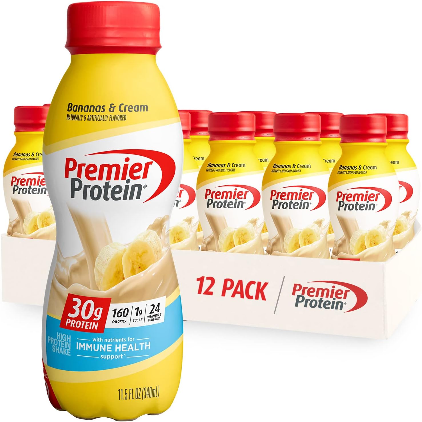 Bananas & Cream and Cake Batter Flavors 30g Protein 1g Sugar 24 Vitamins & Minerals 12 and 12 Count Protein Shake X862