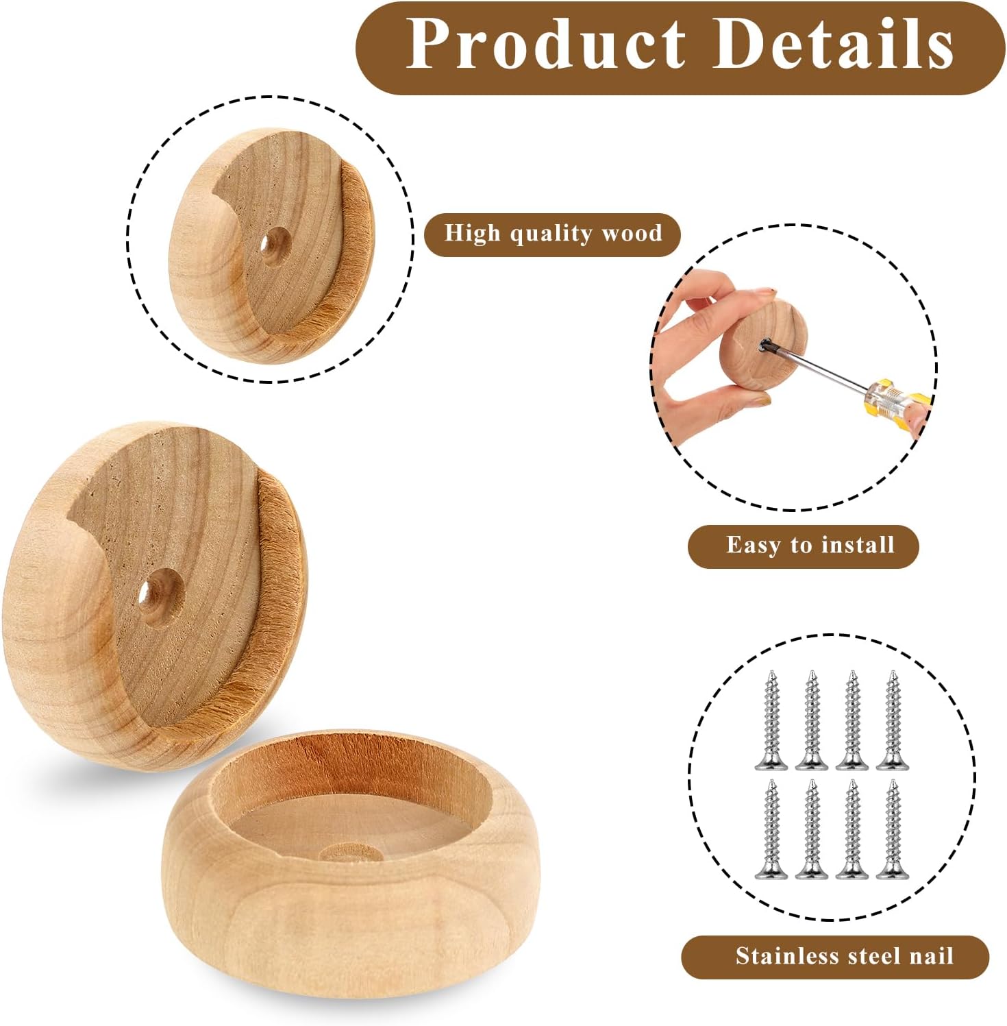 4 Sets Solid Wooden Closet Rod Holders with Screws Z81467