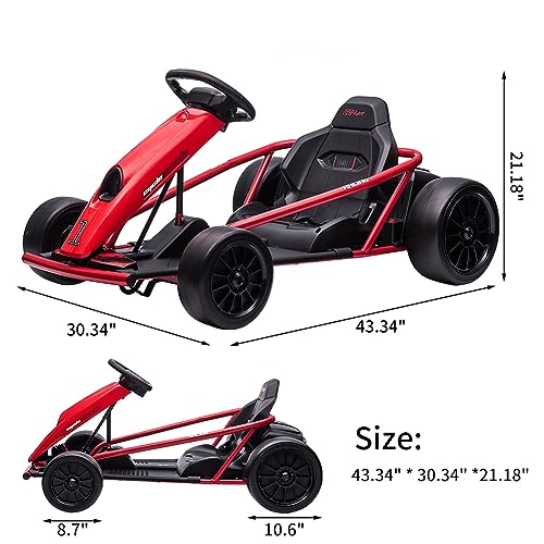 24V Battery 300WX2 Motors Pedal On Foot Go Kart with 14.3" Wide Seat Blue N1467