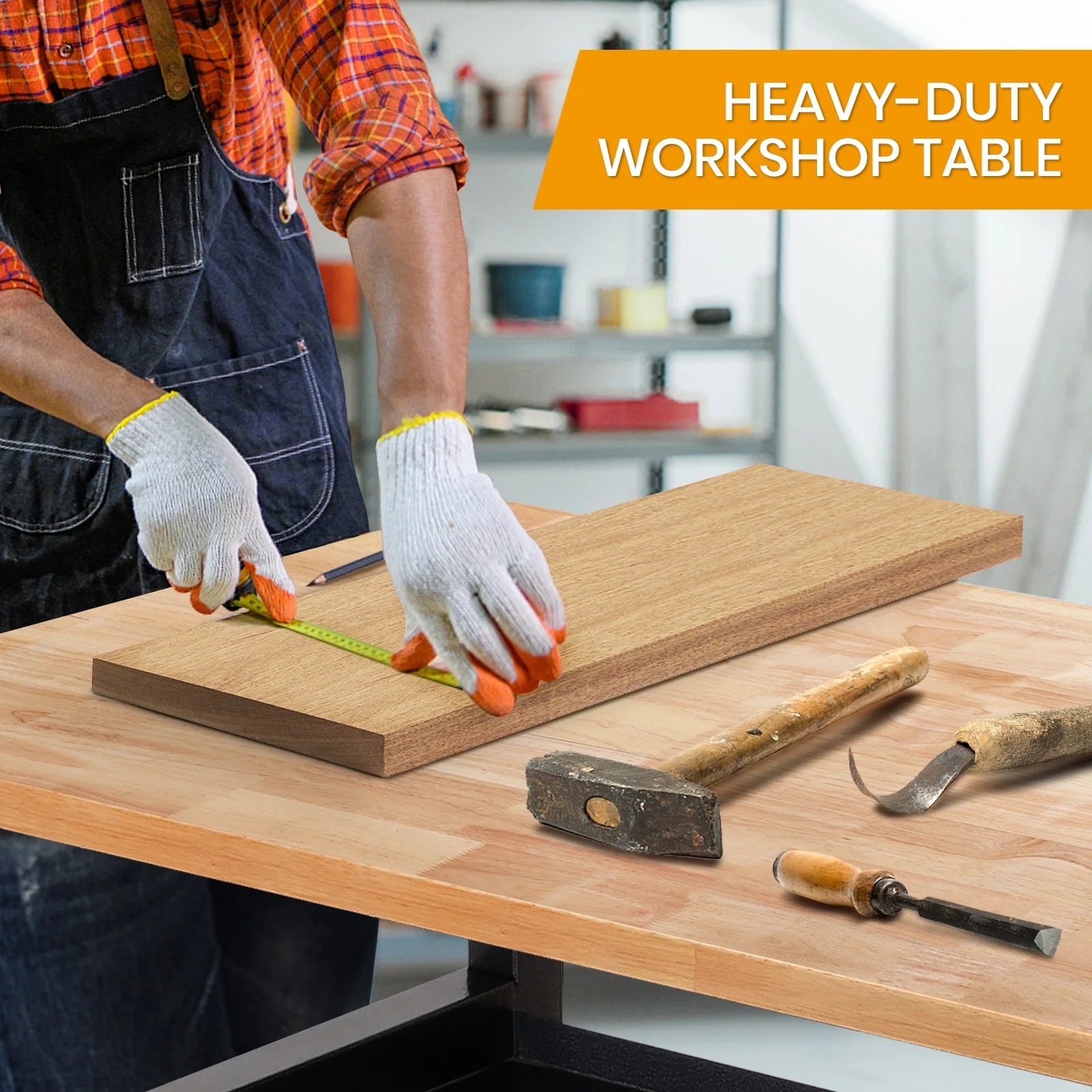 48" Adjustable Heavy-Duty Workbench with Rubber Wood Top J8247