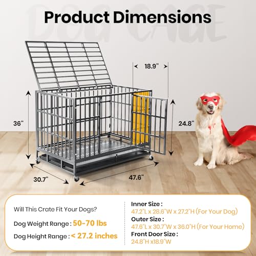 48 inch Heavy Duty Dog Crate with Double Door and Wheels D247892
