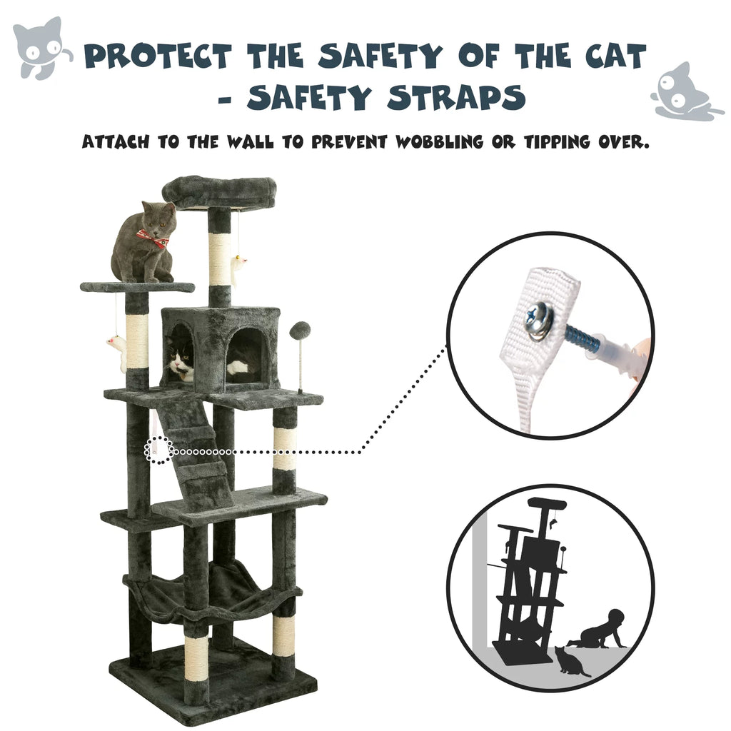 63.8-in Dark Gray Cat Tree with Condo and Scratching Post G184088