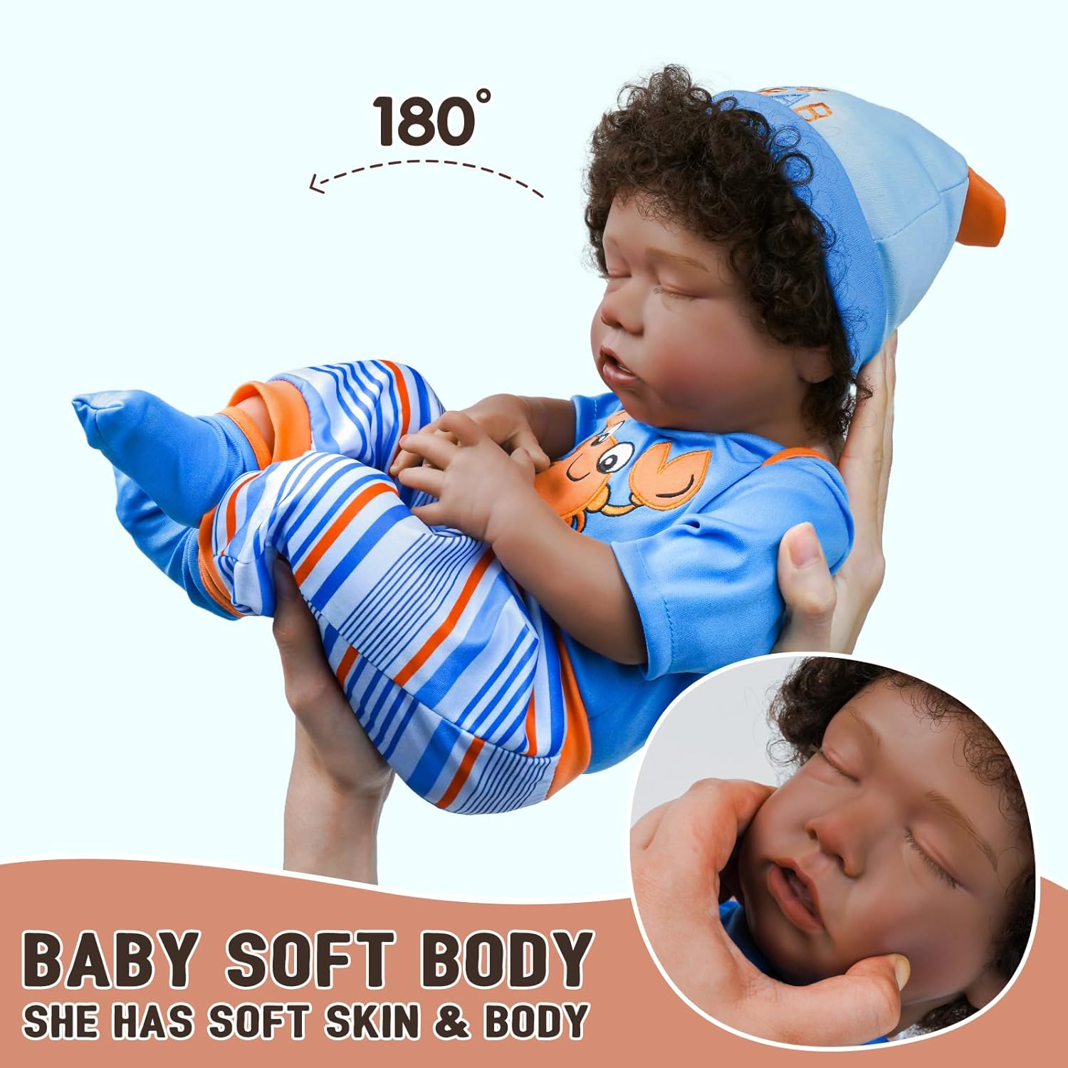 18-Inch Realistic Black Baby Doll with Clothes and Toy M6811