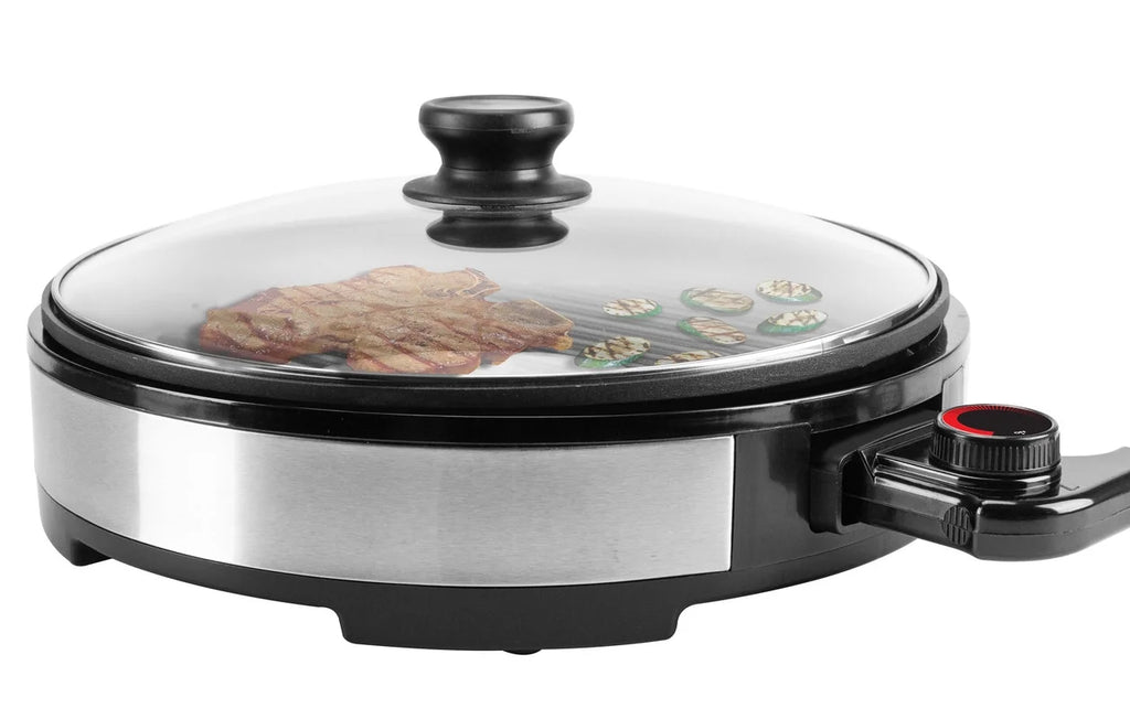 12" Indoor Electric BBQ Grill with Glass Lid Y5850