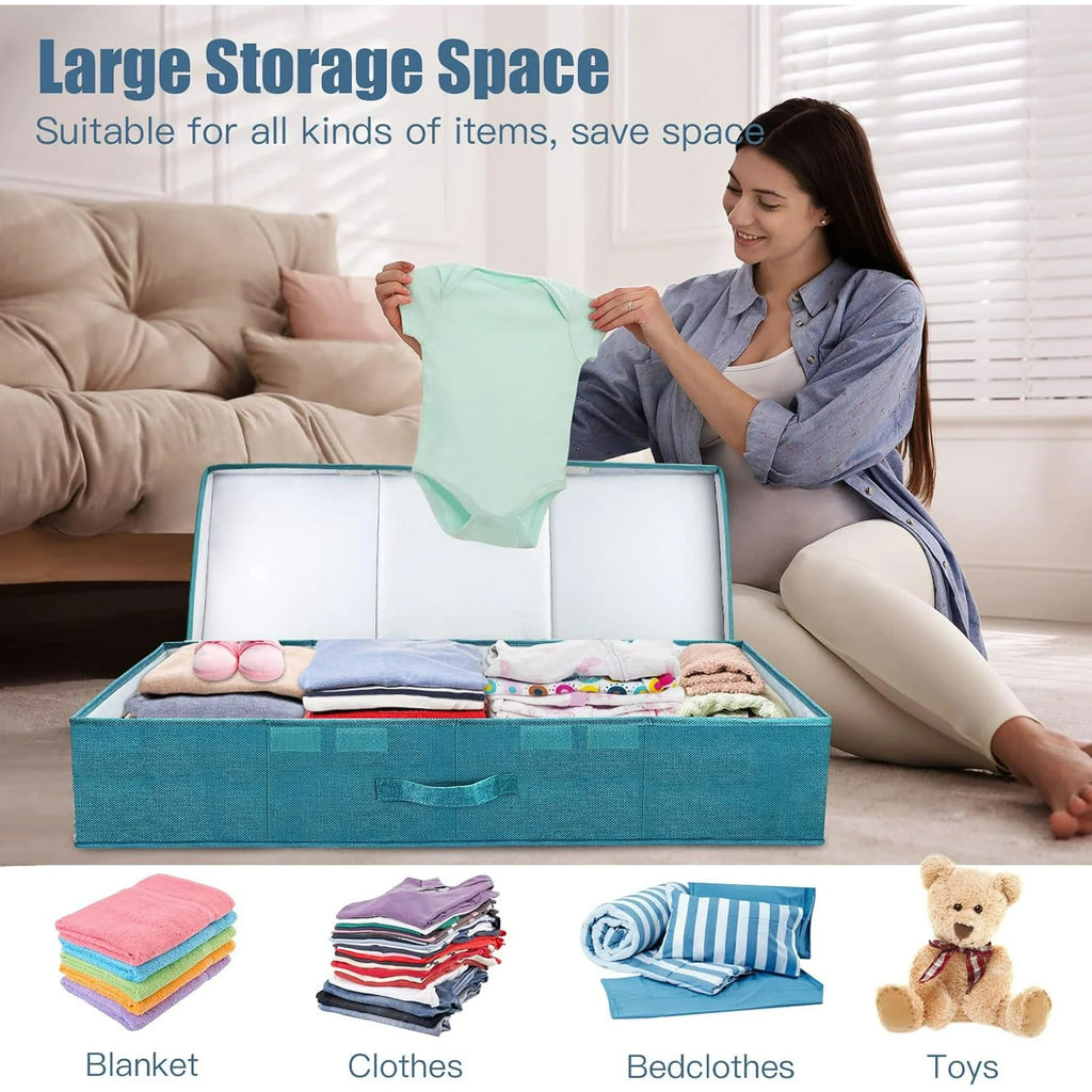 Cyan Blue Underbed Storage Containers with Lids (2pcs) Large Foldable C169944