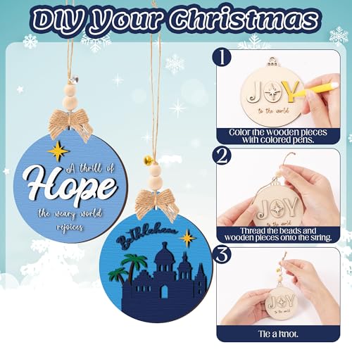 12 Styles Unfinished Wooden Christmas Ornaments Kit with Paint Pens K235916