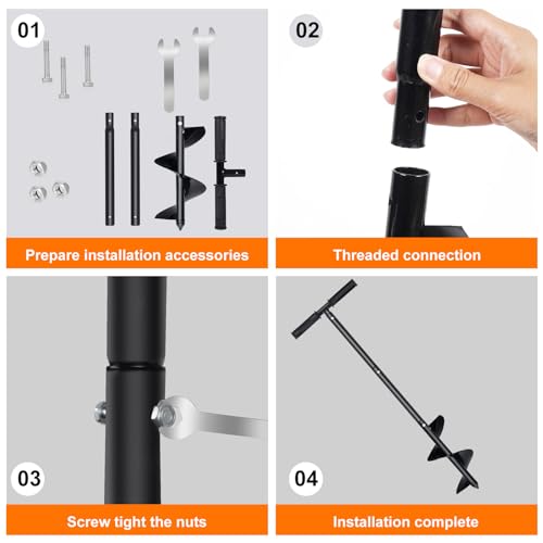 Manual Spiral Drill Bit Post Hole Digger 5.9"x33" with Non-Slip Handle H851