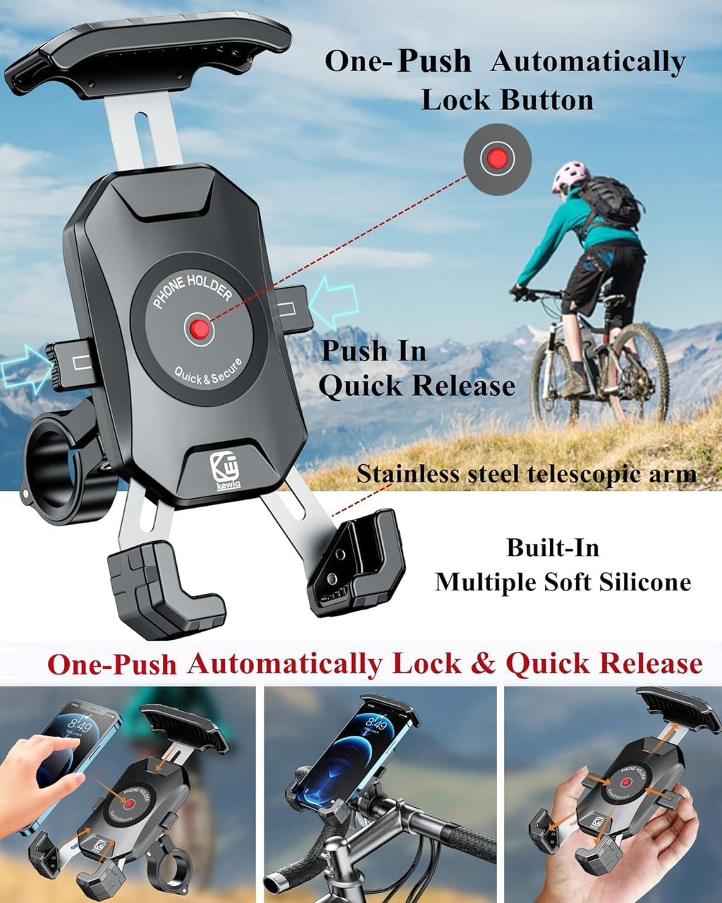 Aluminum Alloy Motorcycle Phone Mount for 4''-7'' Smartphones V2849