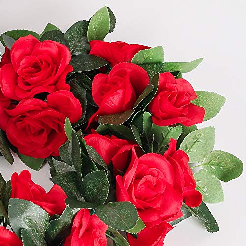 4PCS(28.8FT) Red Artificial Silk Rose Garlands Q1234