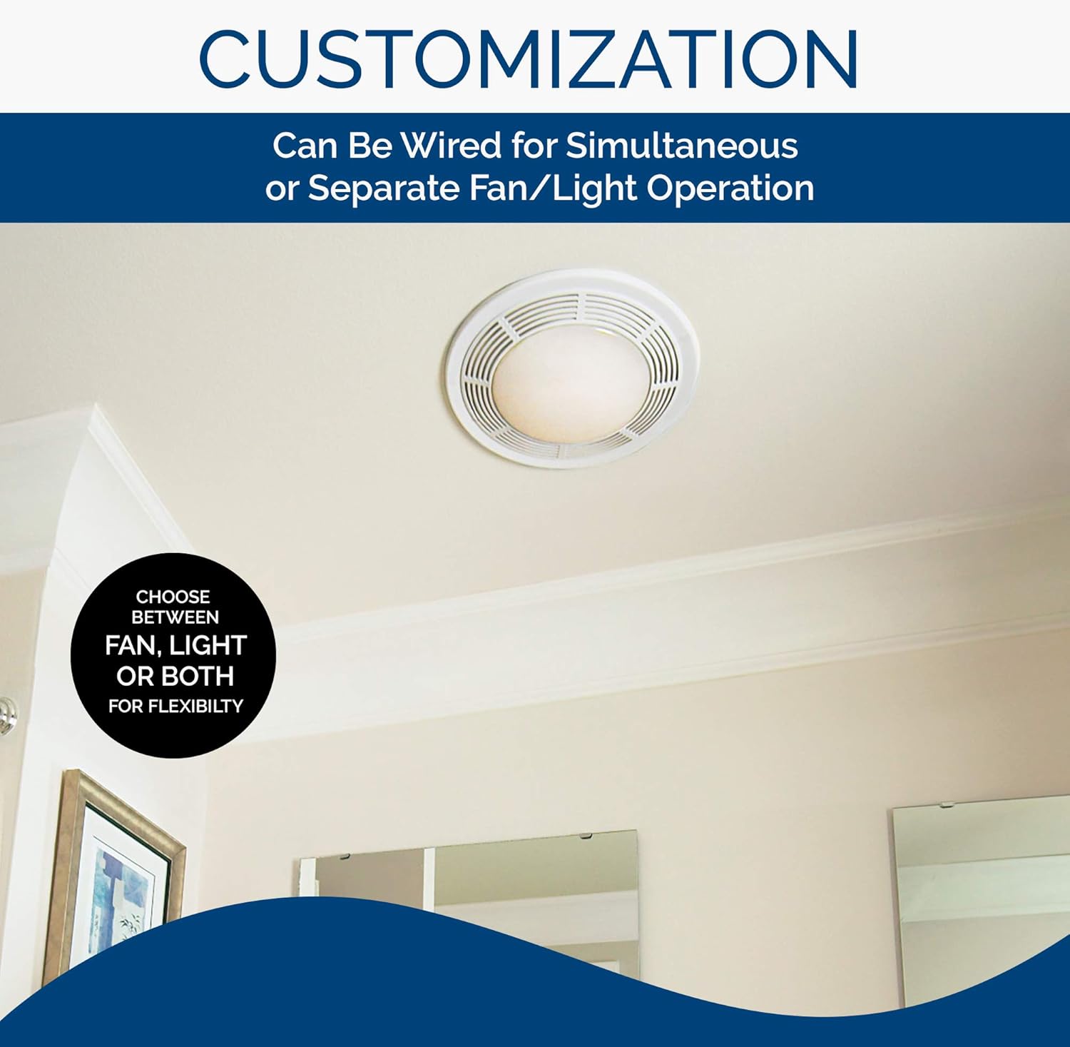 Exhaust Fan and Light with Glass Lens, 100 CFM B8408