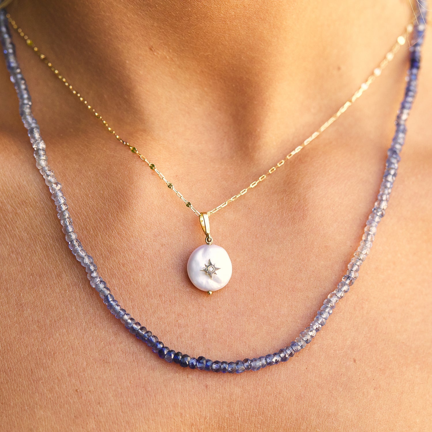 Gradient Blue Sapphire Beaded Necklace I4306