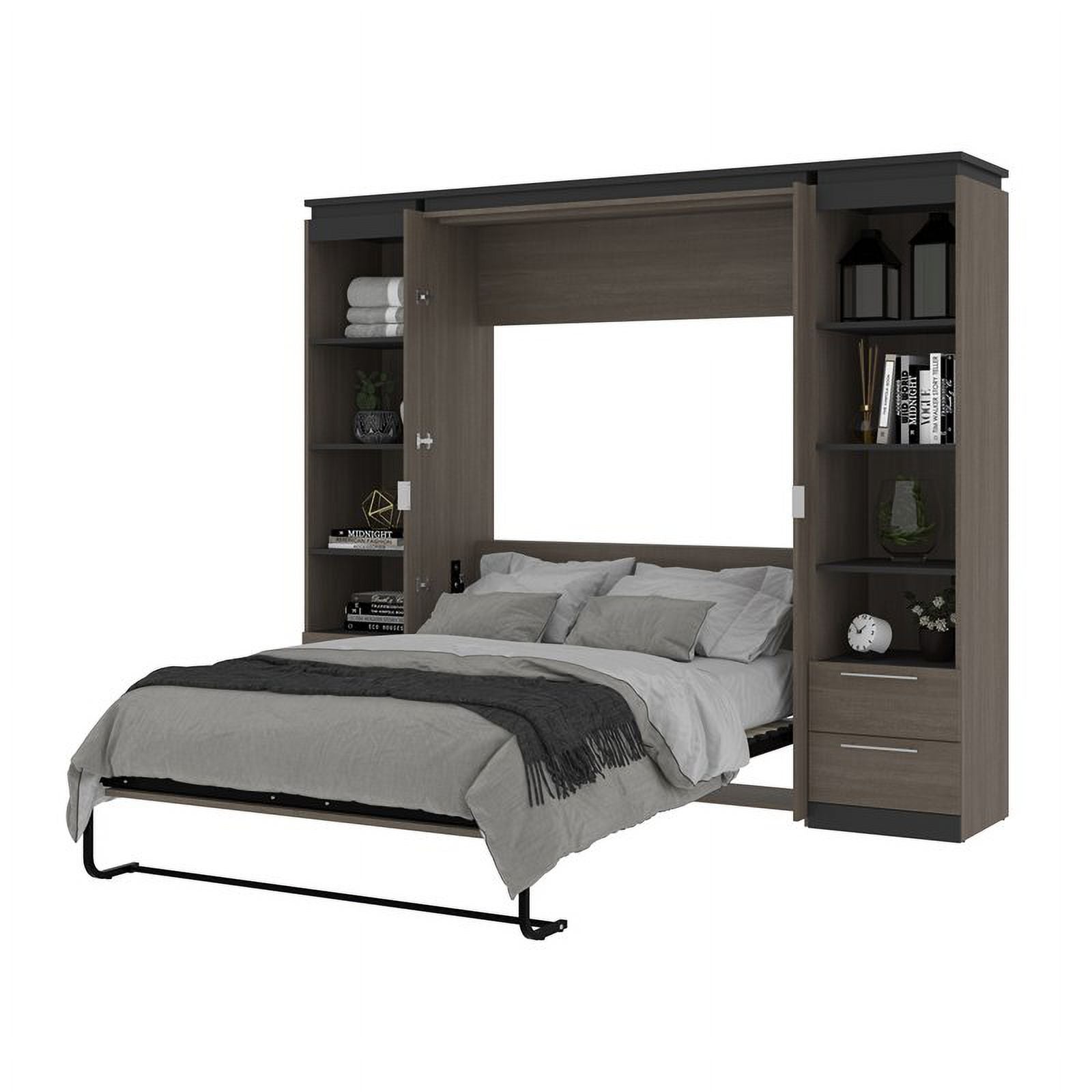98" Full Murphy Bed and 2 Bookcases with Drawers in Bark Gray R754