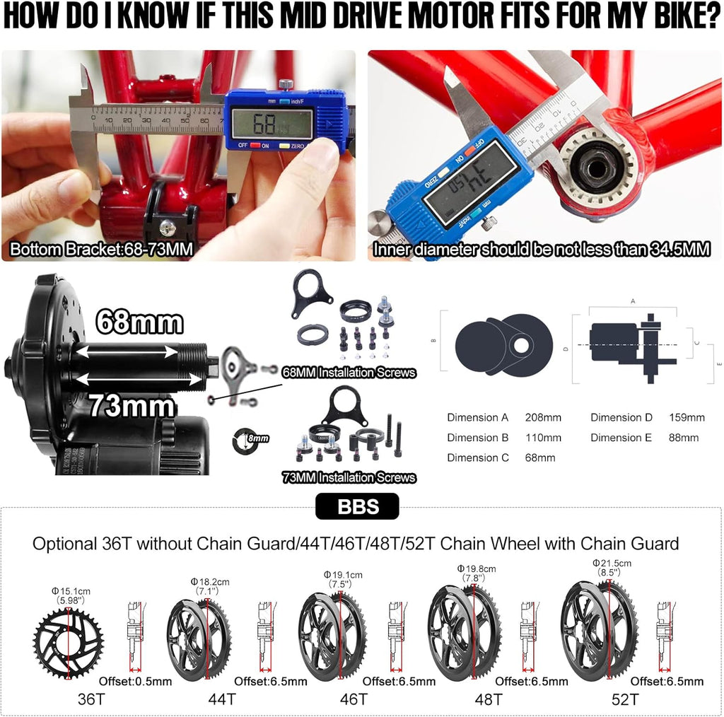 48V 500W Mid Drive Electric Bike Motor Kit H166