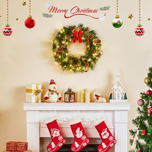 24 Inch Prelit Christmas Wreath with Pine Needles Branches Red Berry Pine Cones P733