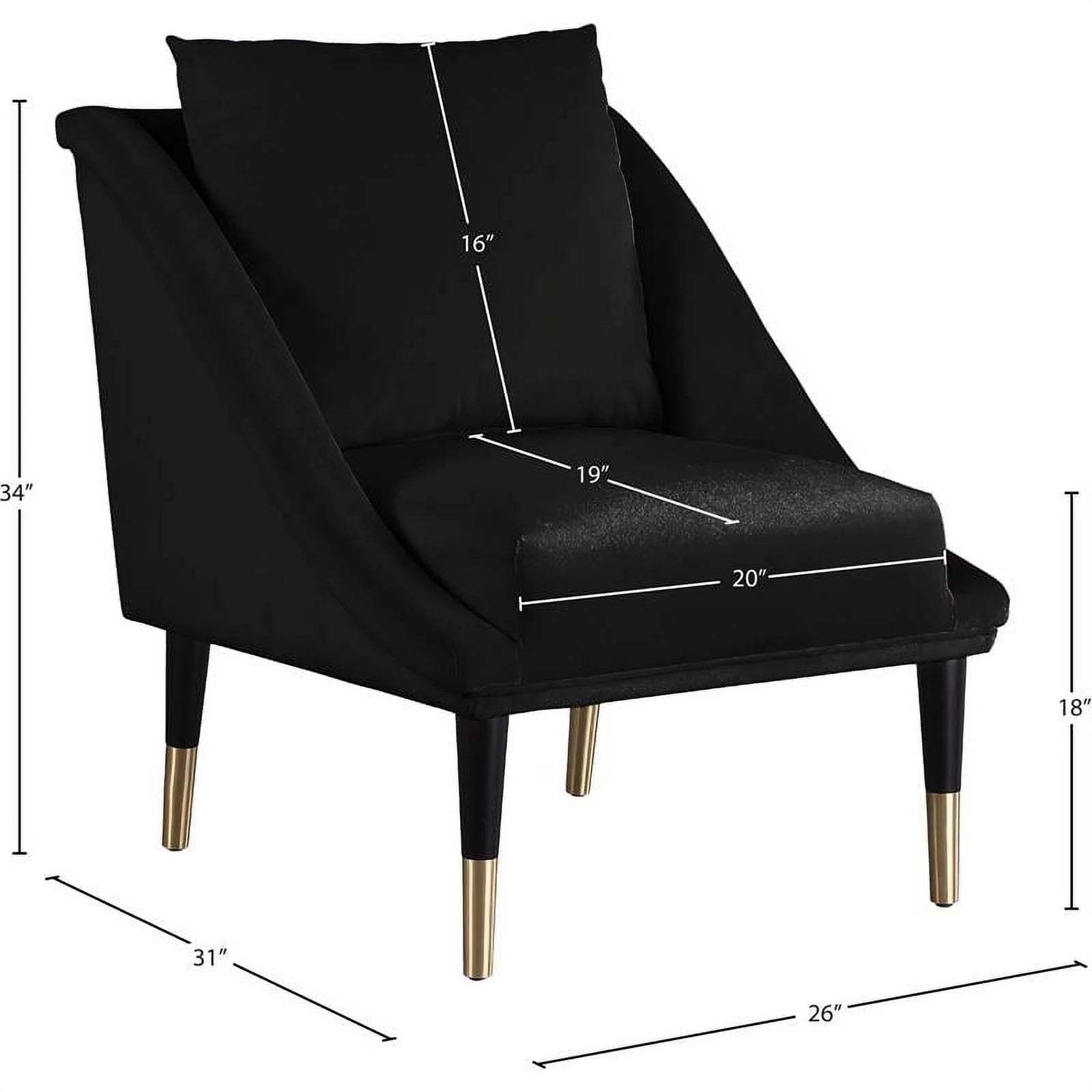 Contemporary Velvet Accent Chair in Soft Black A227