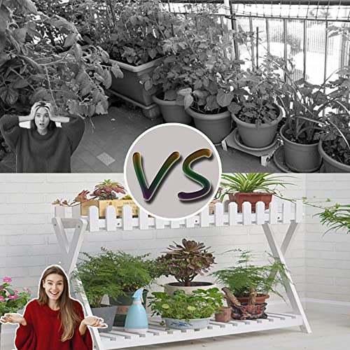 2 Tier White Wooden Plant Shelf (88cm) L8066