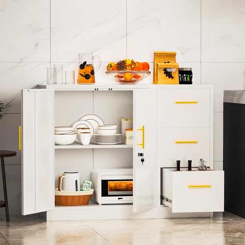 Large Metal Sideboard Buffet Cabinet with 2 Doors and 3 Drawers P536165