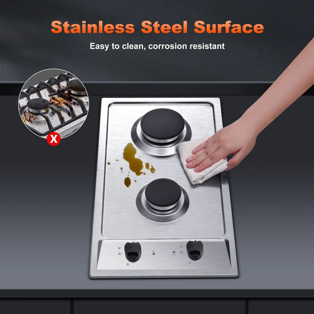 2-Burner 12 inch Stainless Steel Gas Cooktop E7961