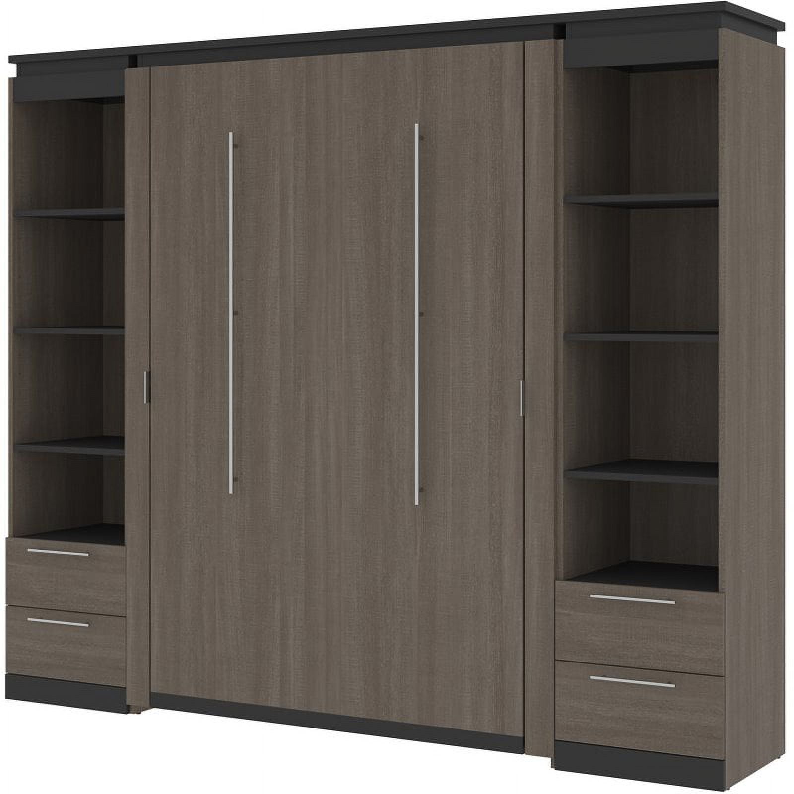 98" Full Murphy Bed and 2 Bookcases with Drawers in Bark Gray R754