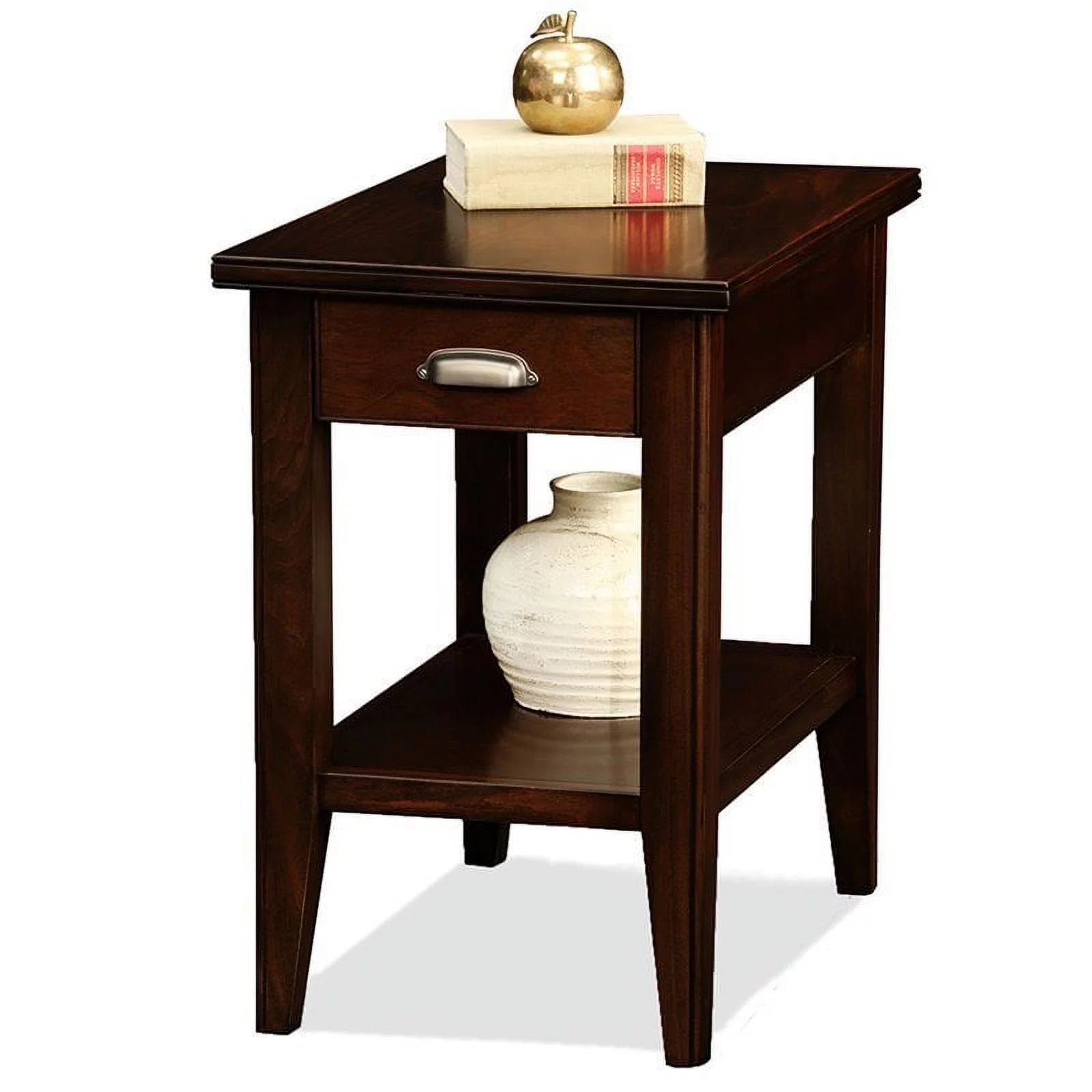 Traditional Wood End Table with Storage Drawer in Chocolate B1563